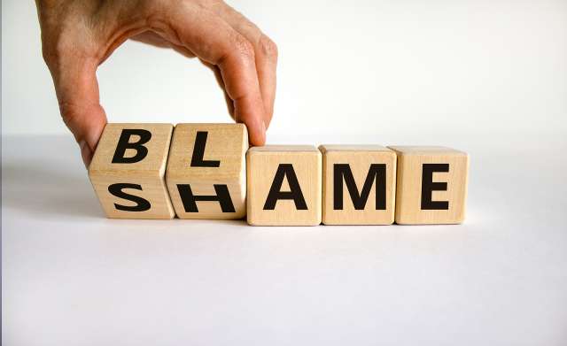 Wooden blocks read "shame and blame." This represents aspects of sexual assault. Our therapists in St. Louis, MO provide sexual assault resources and therapy for sexual assault in St. Louis, MO. 