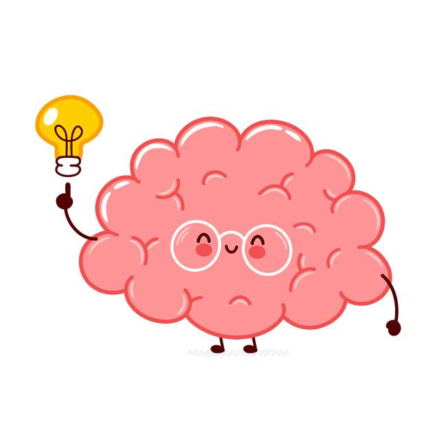 A cartoon brain holding a lightbulb is shown. This relates to concepts of DBT therapy in St. Louis, MO. 